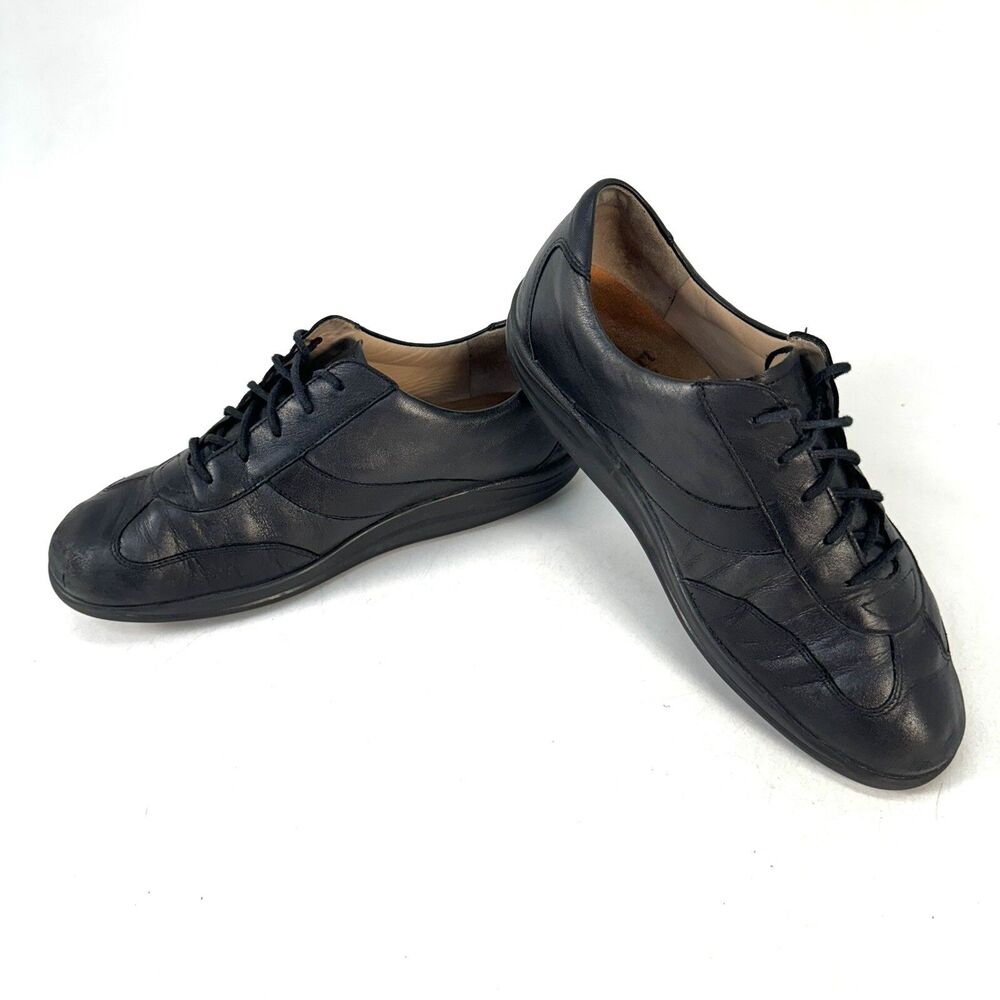 Finn Comfort Shoes Mens 7 Oxford Lace Up Round Toe Sneakers Black Leather Casual